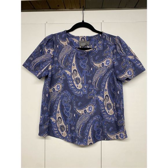 Anthropologie Demeter Paisley Knit Top Sparkly Puff Shoulder, Size Small - Picture 2 of 9